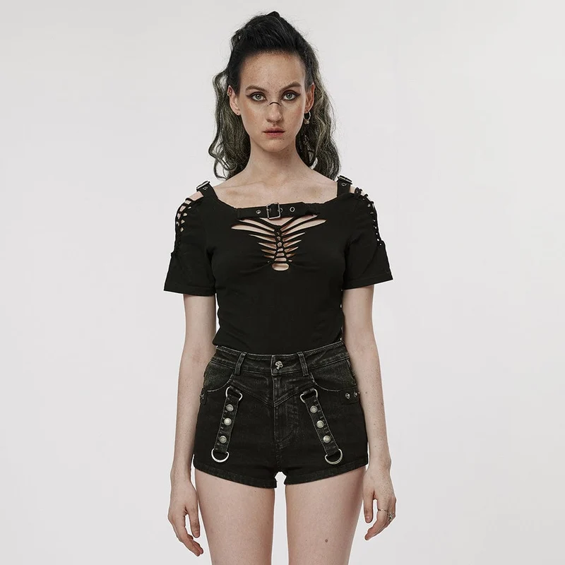 Damen-Punk-Shirt mit zerrissener Schnalle