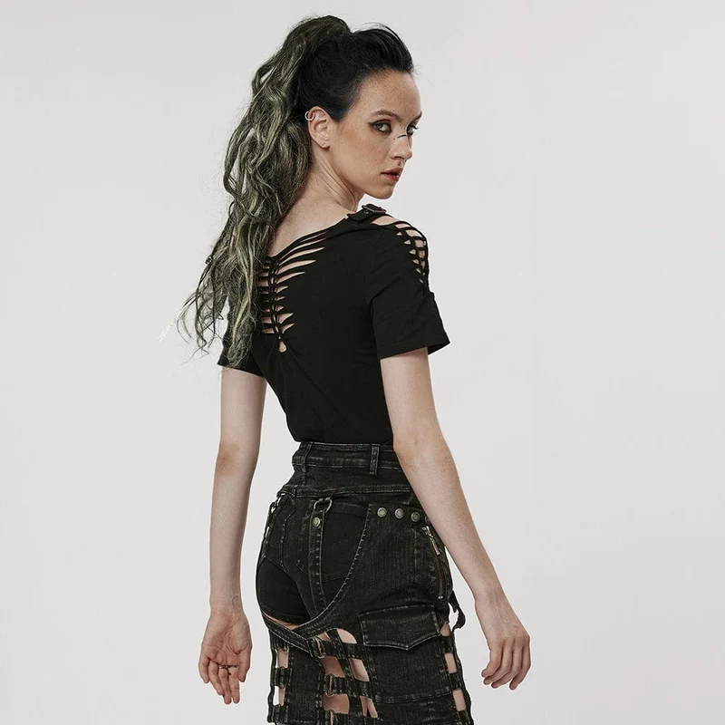 Damen-Punk-Shirt mit zerrissener Schnalle