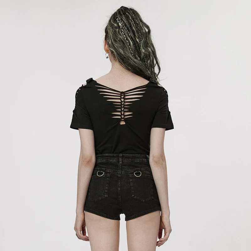 Damen-Punk-Shirt mit zerrissener Schnalle