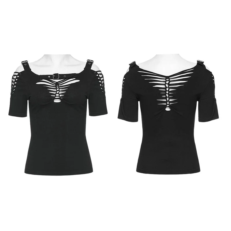 Damen-Punk-Shirt mit zerrissener Schnalle