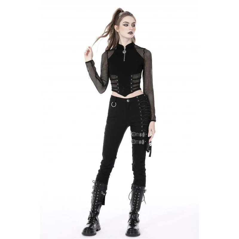 Damen Punk Mesh Splice Ösen Crop Top