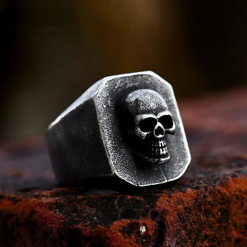 Herren Punk Distressed Skull Ring