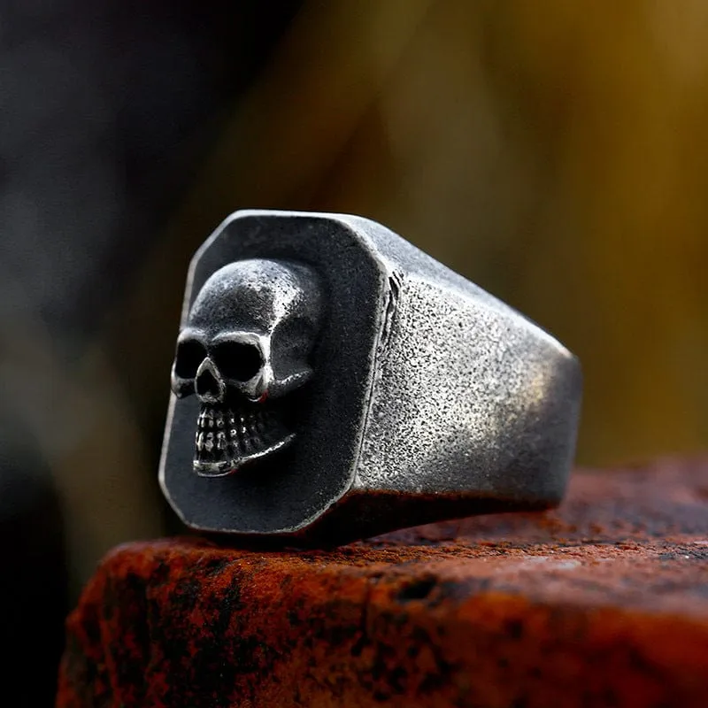 Herren Punk Distressed Skull Ring
