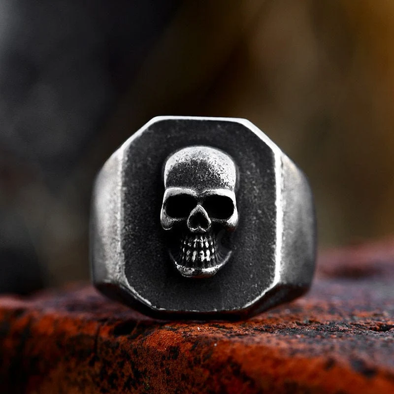 Herren Punk Distressed Skull Ring