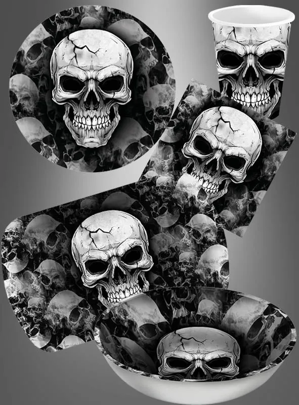 6 St. Halloween Totenkopf 23cm Pappteller