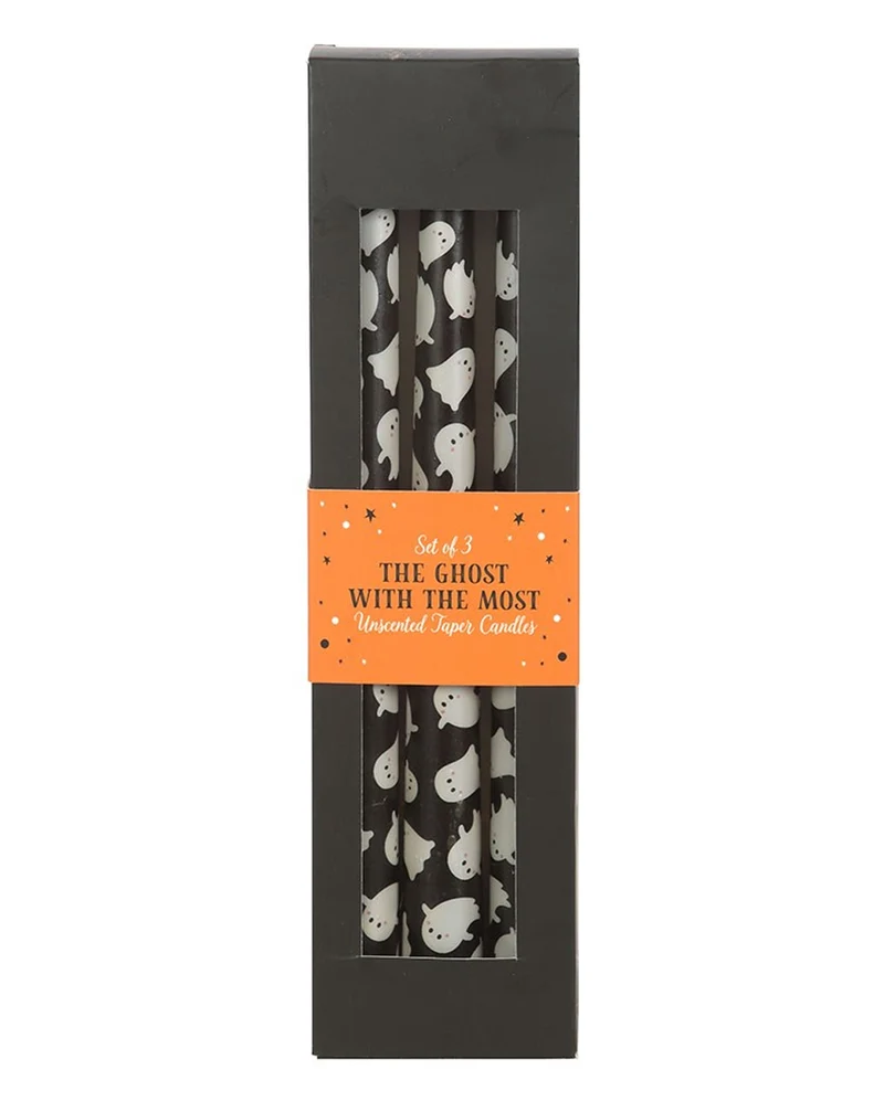 Schwarze Spitzkerzen mit Geister Motiv 3 St.