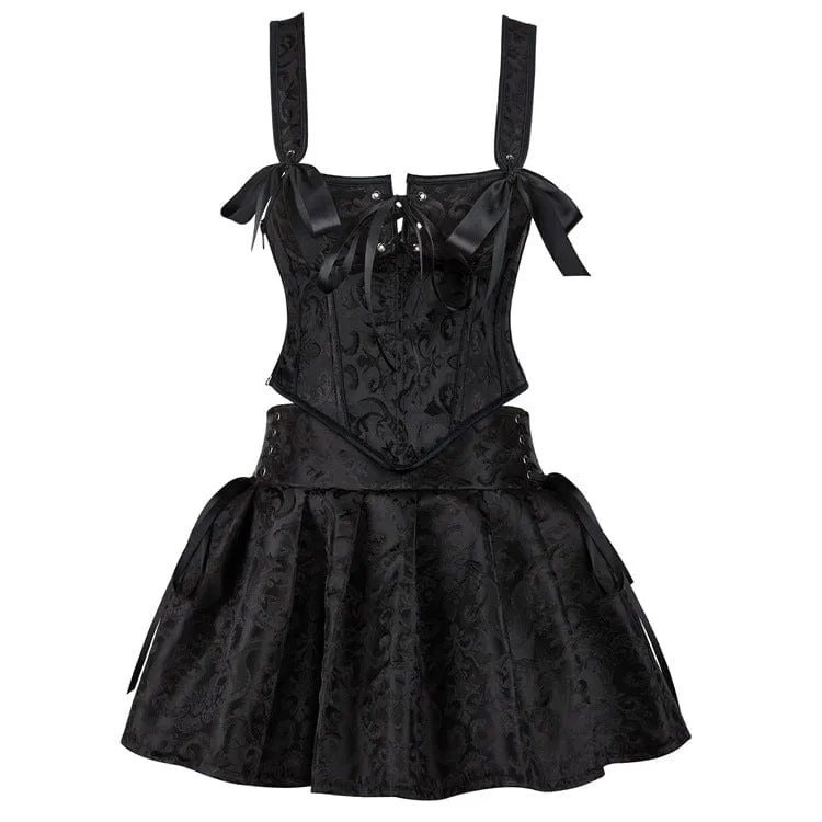 Damen Gothic Blumen-Jacquard-Schulterträger-Vollbrustkorsett