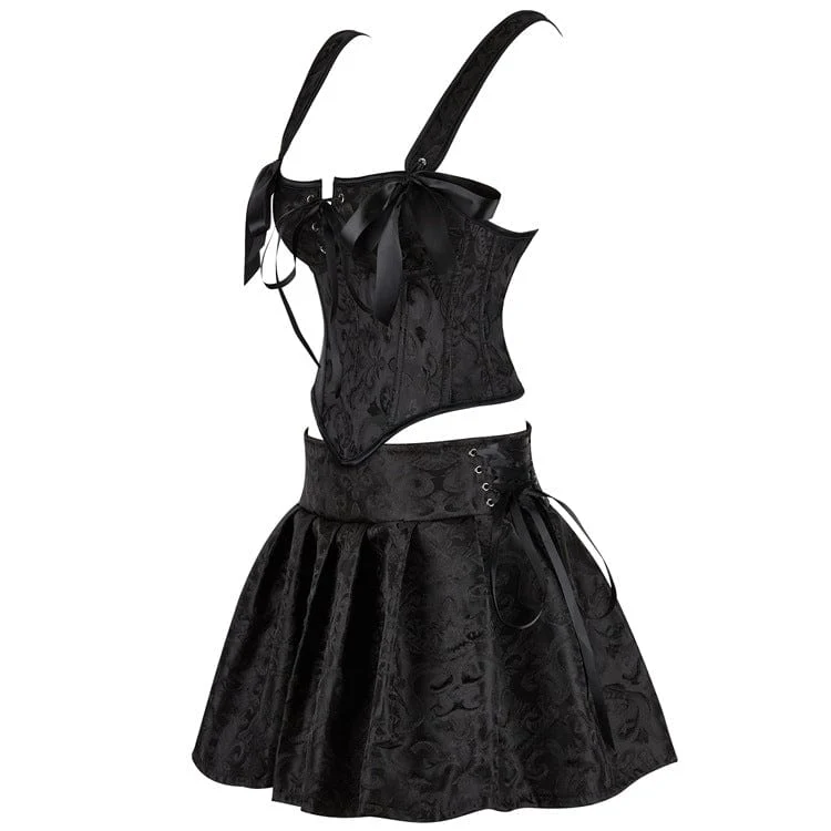 Damen Gothic Blumen-Jacquard-Schulterträger-Vollbrustkorsett