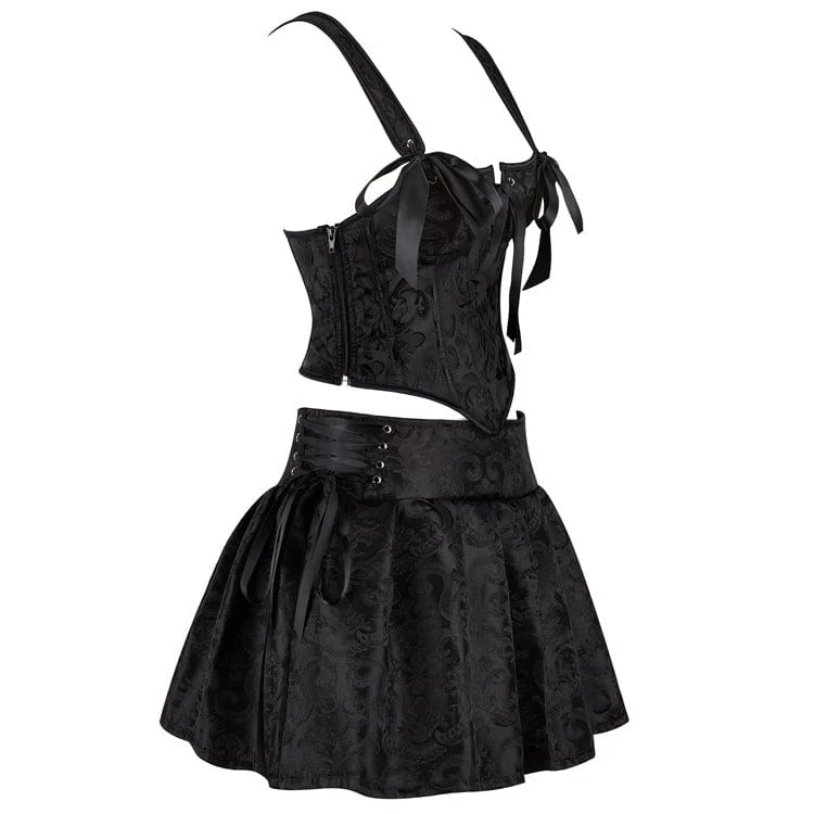 Damen Gothic Blumen-Jacquard-Schulterträger-Vollbrustkorsett