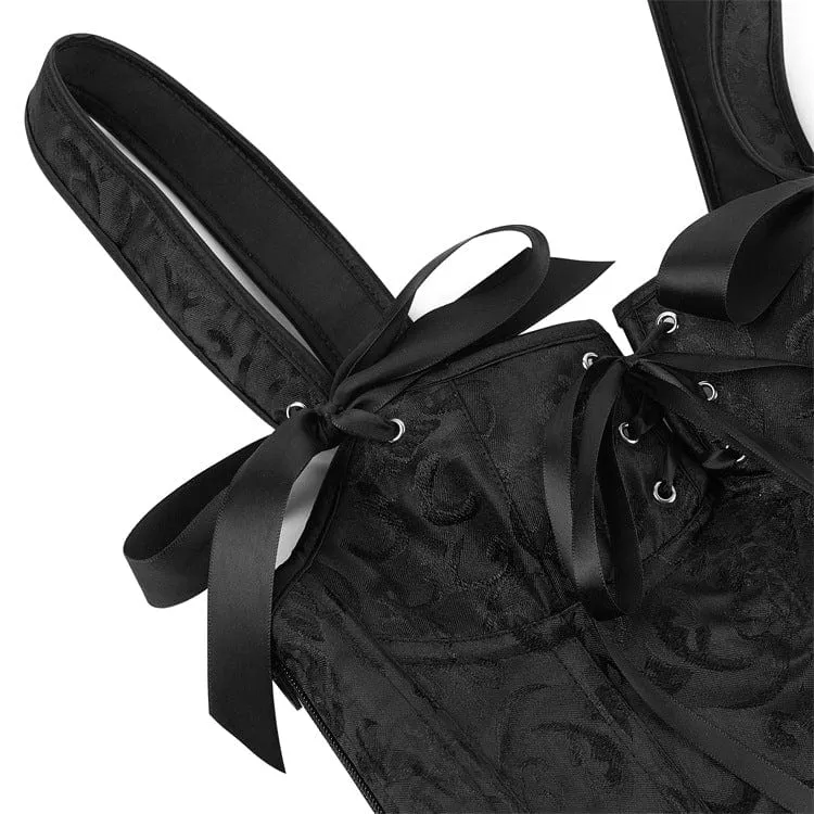 Damen Gothic Blumen-Jacquard-Schulterträger-Vollbrustkorsett