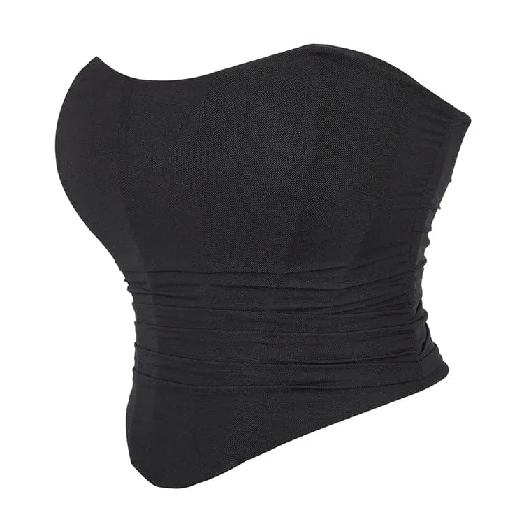 Damen Gothic Strappy Ruched Mesh Overbust Korsett