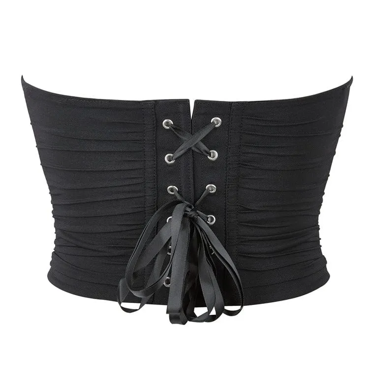 Damen Gothic Strappy Ruched Mesh Overbust Korsett