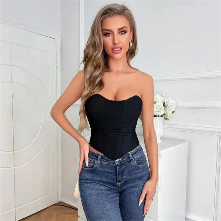 Damen Gothic Strappy Ruched Mesh Overbust Korsett