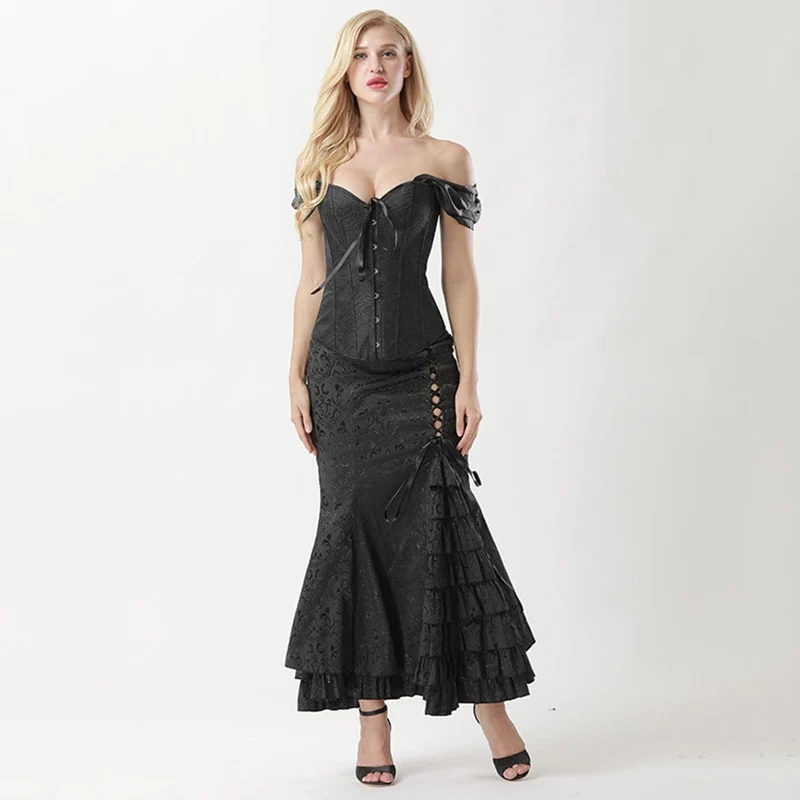 Schulterfreies Gothic-Riemchen-Overbust-Korsett für Damen
