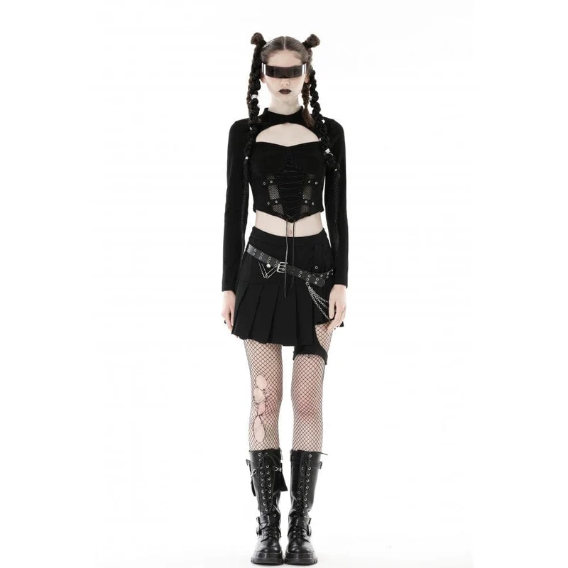 Punk-Riemchen-Crop-Top mit Ausschnitt und Splice-Motiv für Damen