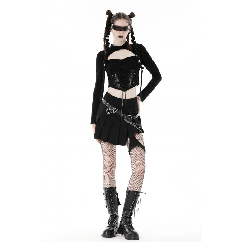 Punk-Riemchen-Crop-Top mit Ausschnitt und Splice-Motiv für Damen