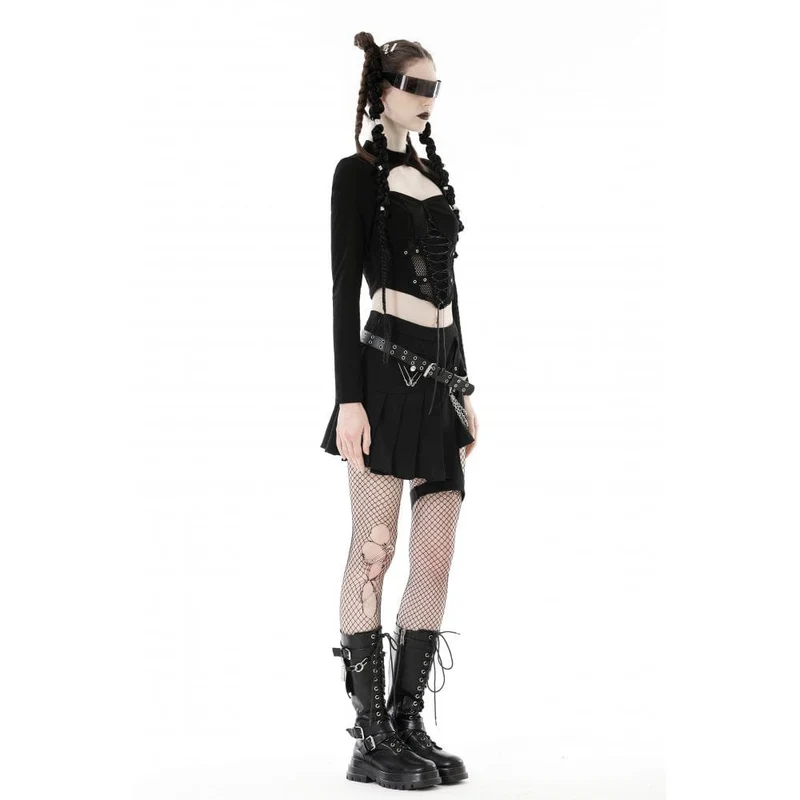 Punk-Riemchen-Crop-Top mit Ausschnitt und Splice-Motiv für Damen