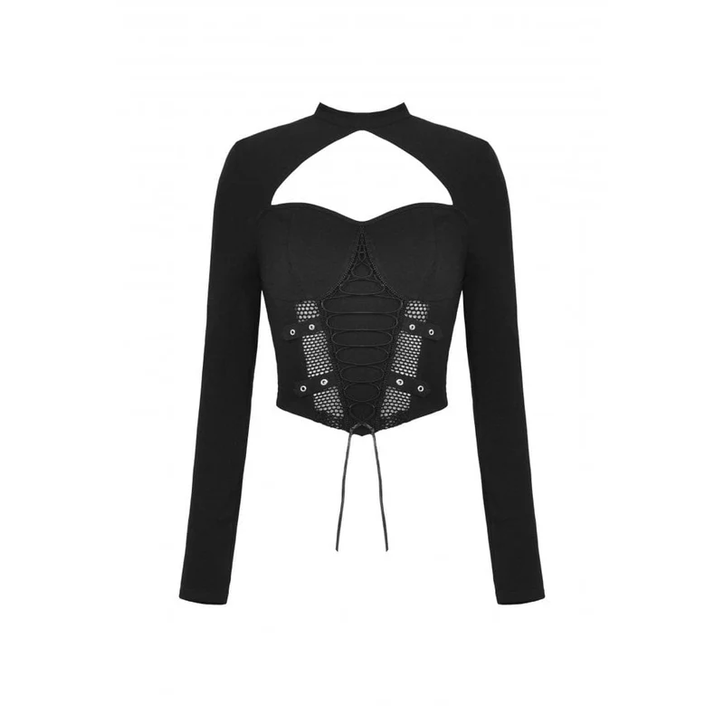 Punk-Riemchen-Crop-Top mit Ausschnitt und Splice-Motiv für Damen