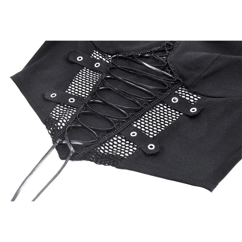 Punk-Riemchen-Crop-Top mit Ausschnitt und Splice-Motiv für Damen