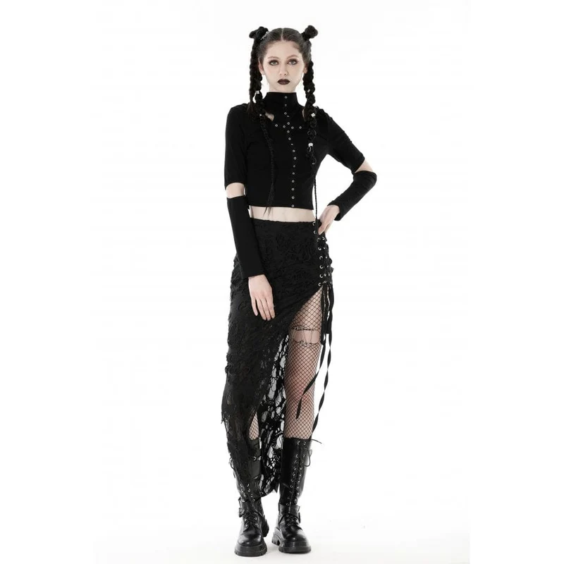 Punk-Crop-Top für Damen mit Ösenausschnitt und zerrissener Kapuze