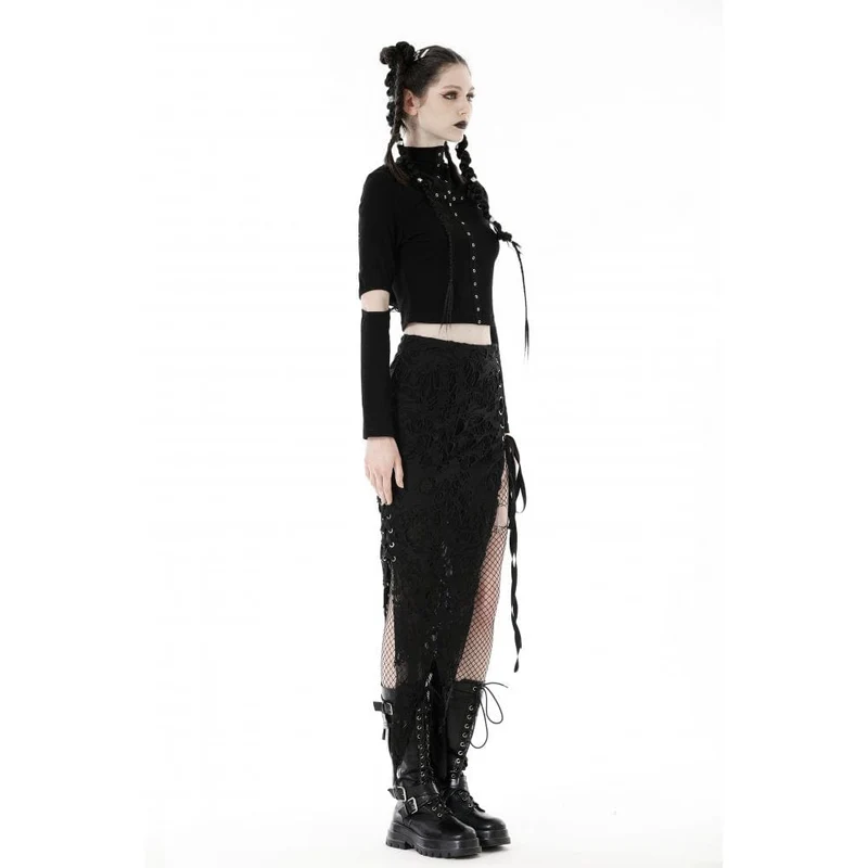 Punk-Crop-Top für Damen mit Ösenausschnitt und zerrissener Kapuze