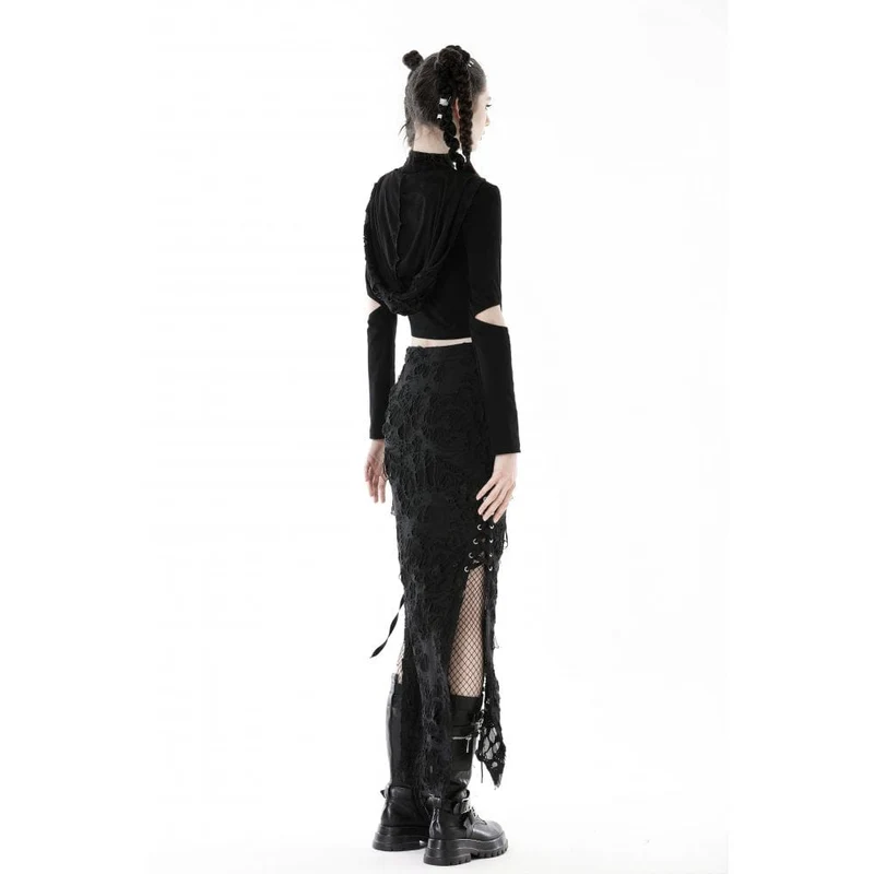 Punk-Crop-Top für Damen mit Ösenausschnitt und zerrissener Kapuze