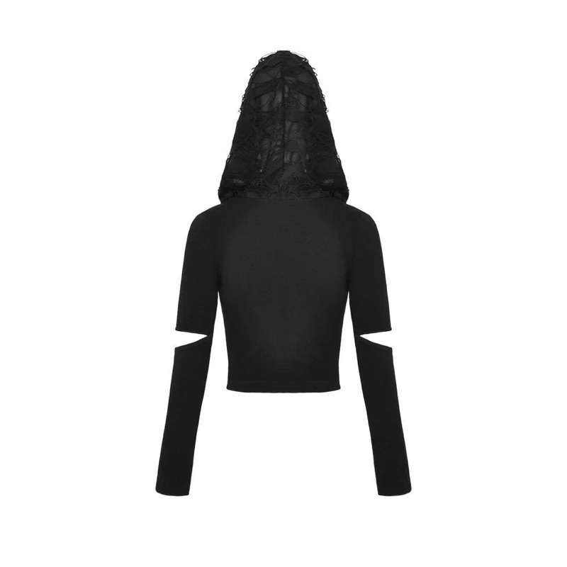 Punk-Crop-Top für Damen mit Ösenausschnitt und zerrissener Kapuze