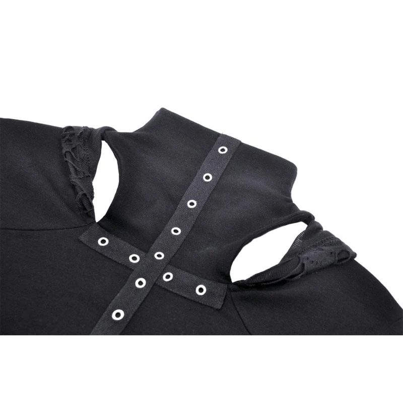 Punk-Crop-Top für Damen mit Ösenausschnitt und zerrissener Kapuze