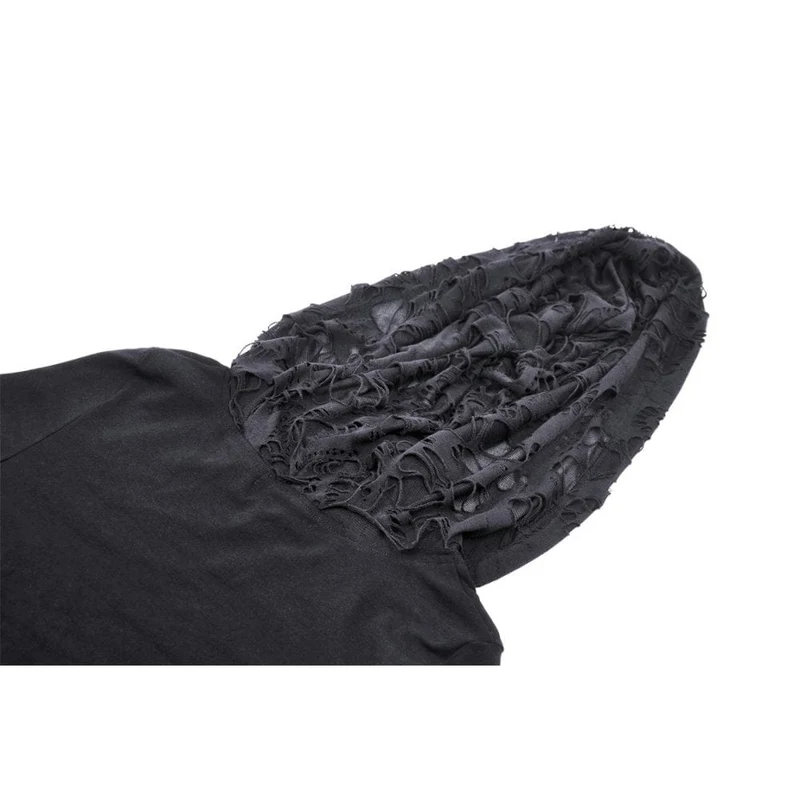 Punk-Crop-Top für Damen mit Ösenausschnitt und zerrissener Kapuze