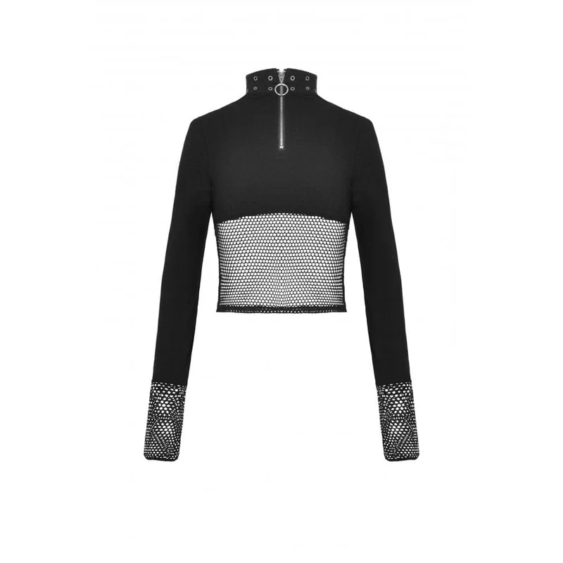 Damen Punk Cutout Mesh Splice Crop Top