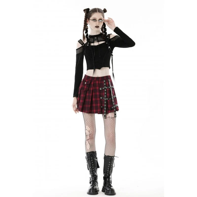 Damen Punk Off Shoulder Mesh Splice Crop Top