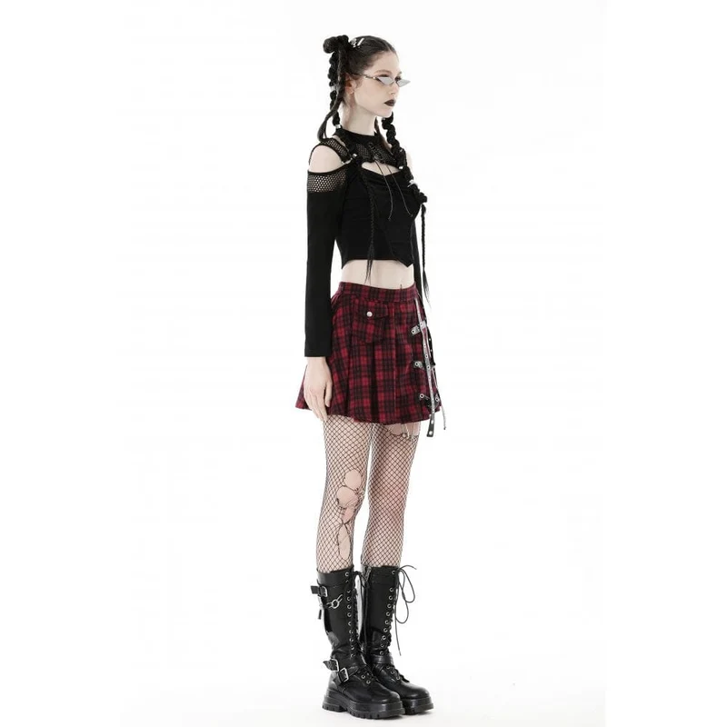 Damen Punk Off Shoulder Mesh Splice Crop Top