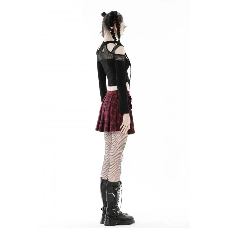 Damen Punk Off Shoulder Mesh Splice Crop Top