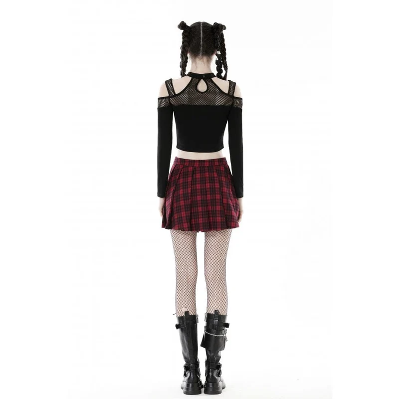 Damen Punk Off Shoulder Mesh Splice Crop Top