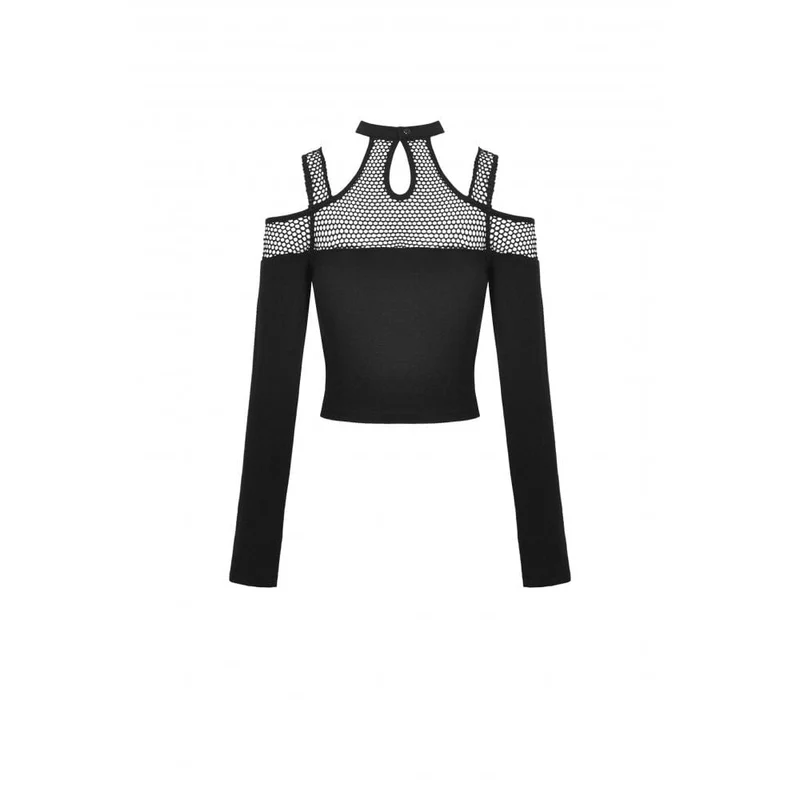 Damen Punk Off Shoulder Mesh Splice Crop Top