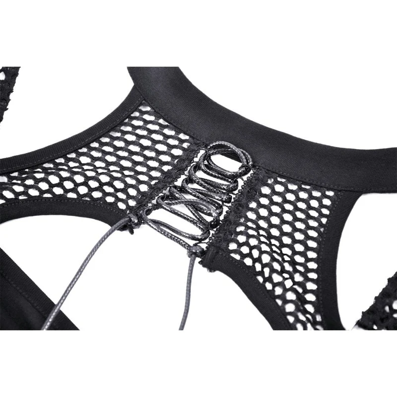 Damen Punk Off Shoulder Mesh Splice Crop Top