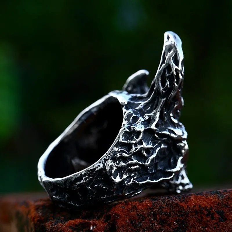 Herren Punk Horned Skull Ring