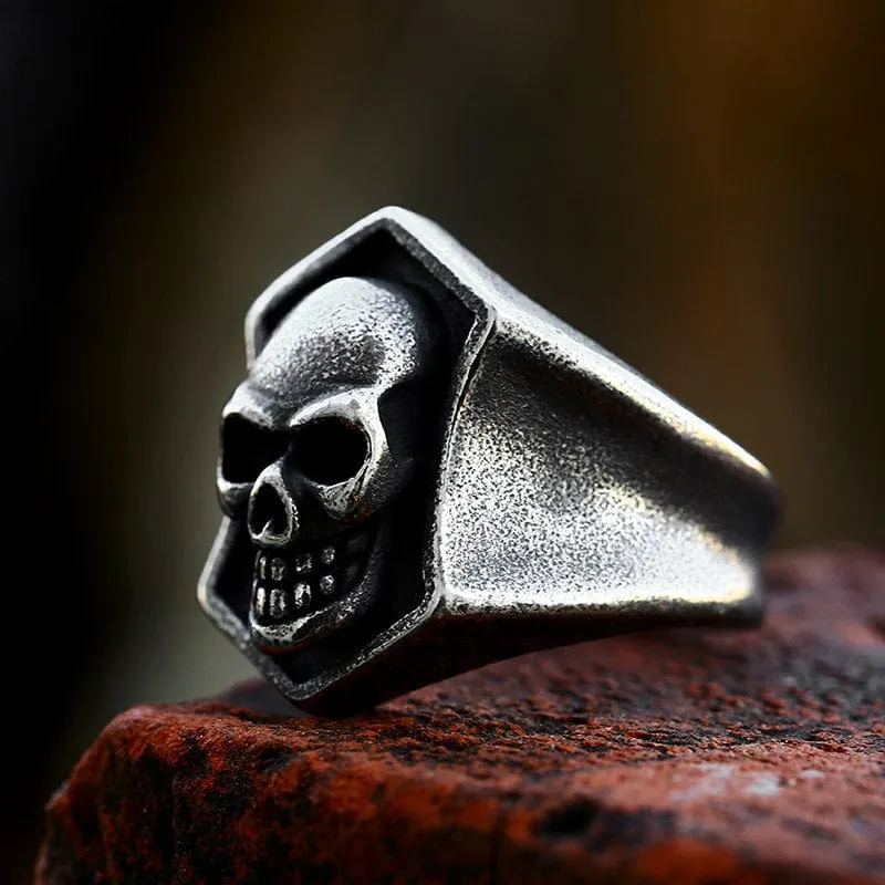 Herren Punk Skull Distressed Ring
