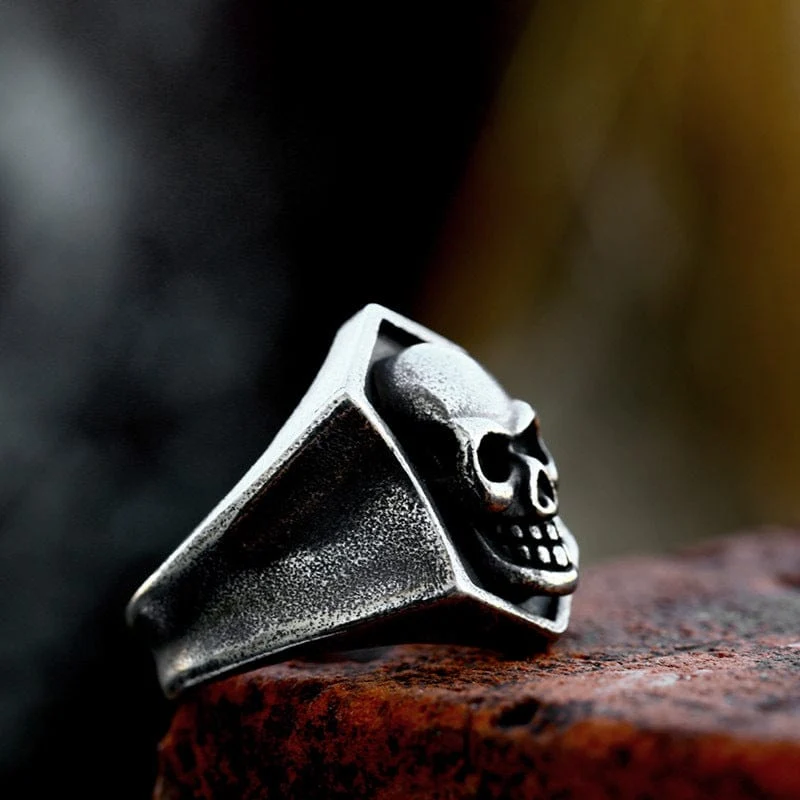 Herren Punk Skull Distressed Ring