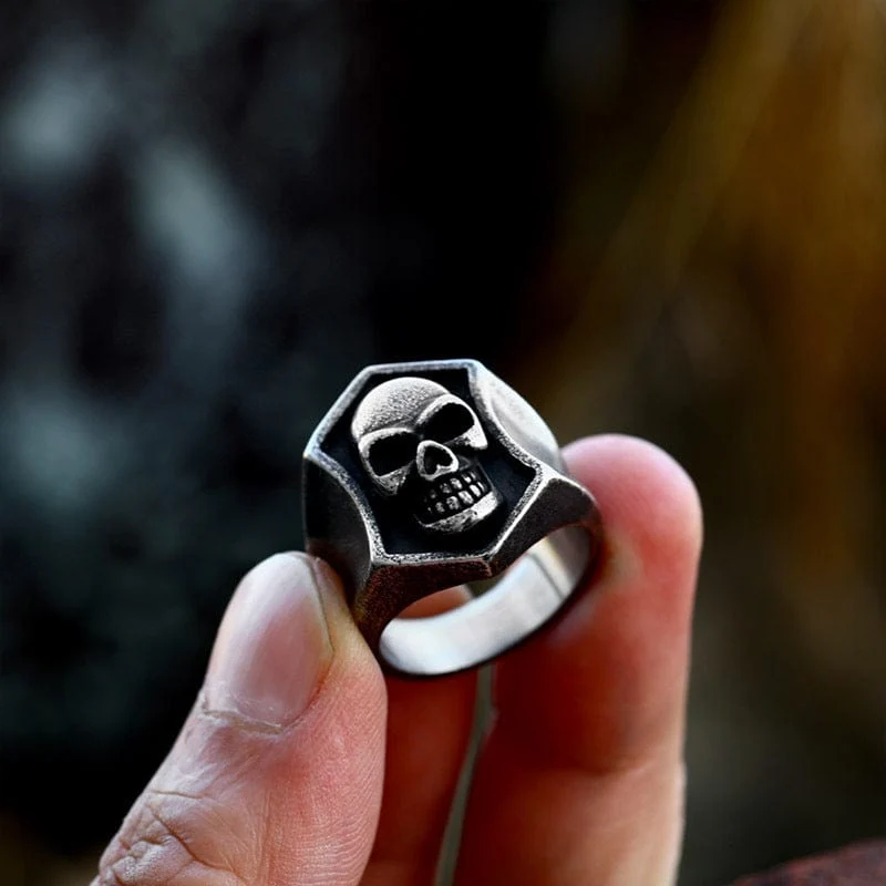 Herren Punk Skull Distressed Ring