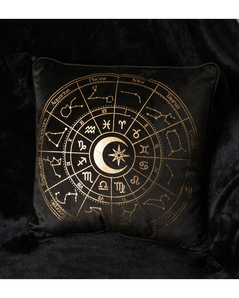 Schwarzes Astrology Wheel Kissen 35x35cm