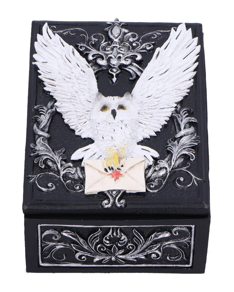 Schwarze Schatulle mit geheimnisvoller Eule 18cm