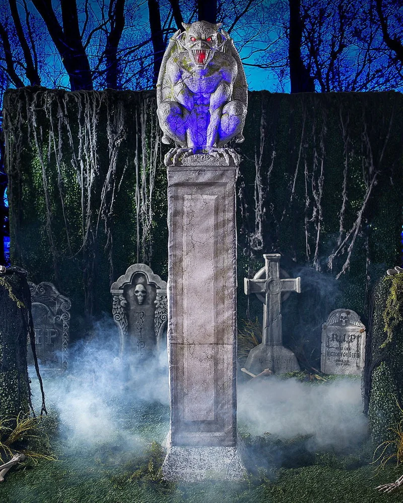 Gargoyle Torwächter auf Säule mit Licht & Sound 244cm