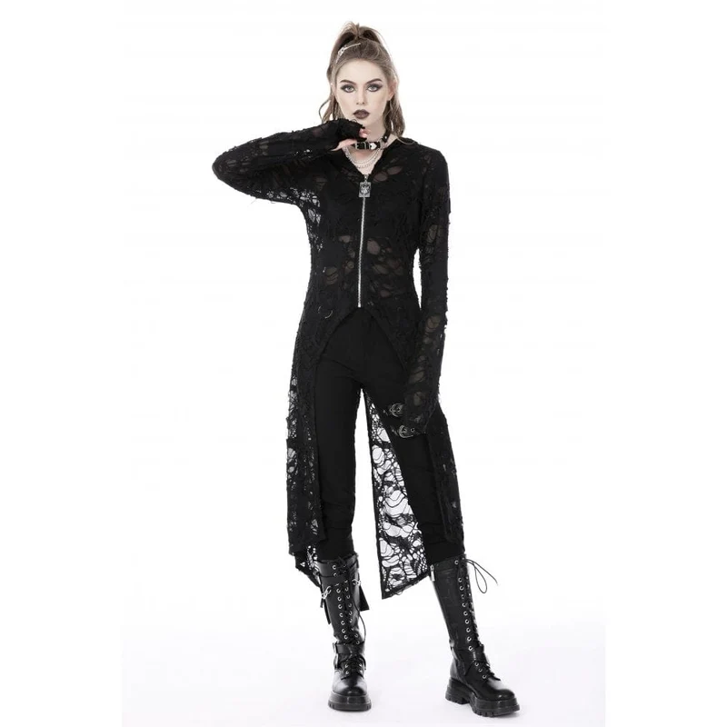 Damen Punk Split Ripped Mantel mit Kapuze