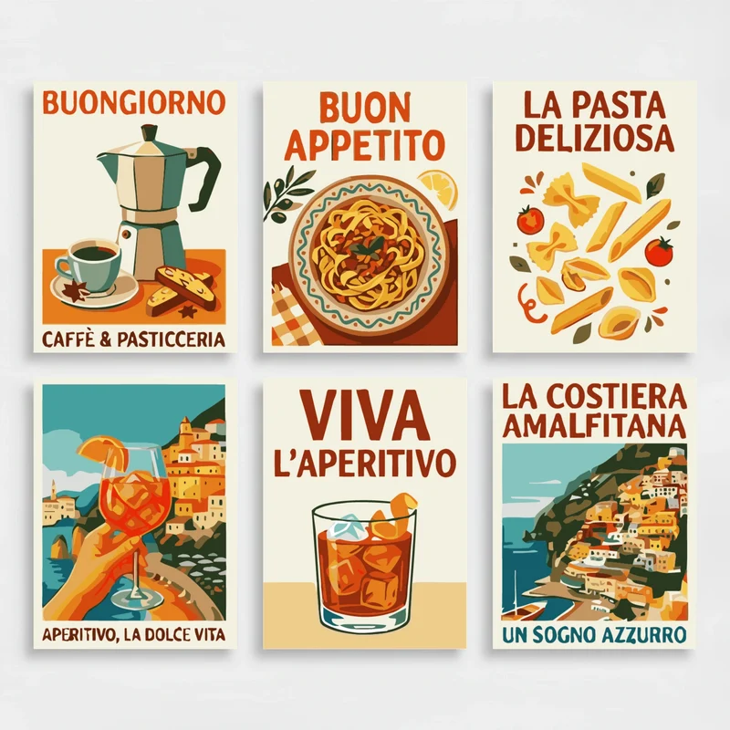Italian Food & Coastal Dreams - Mini Paint by Numbers Set