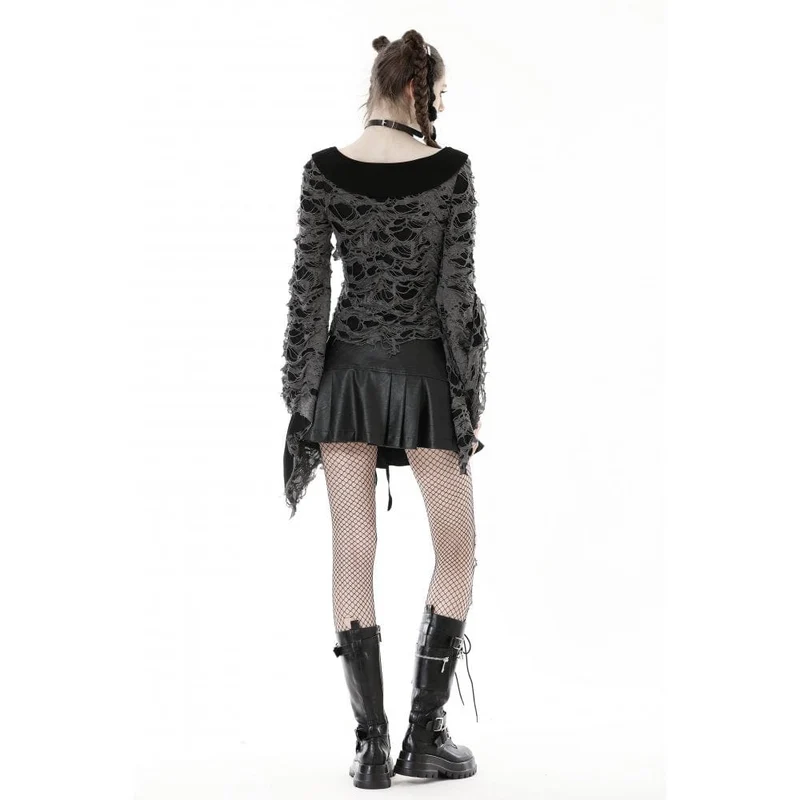 Damen-Cardigan im Gothic-Stil mit Riemchen und Rissen