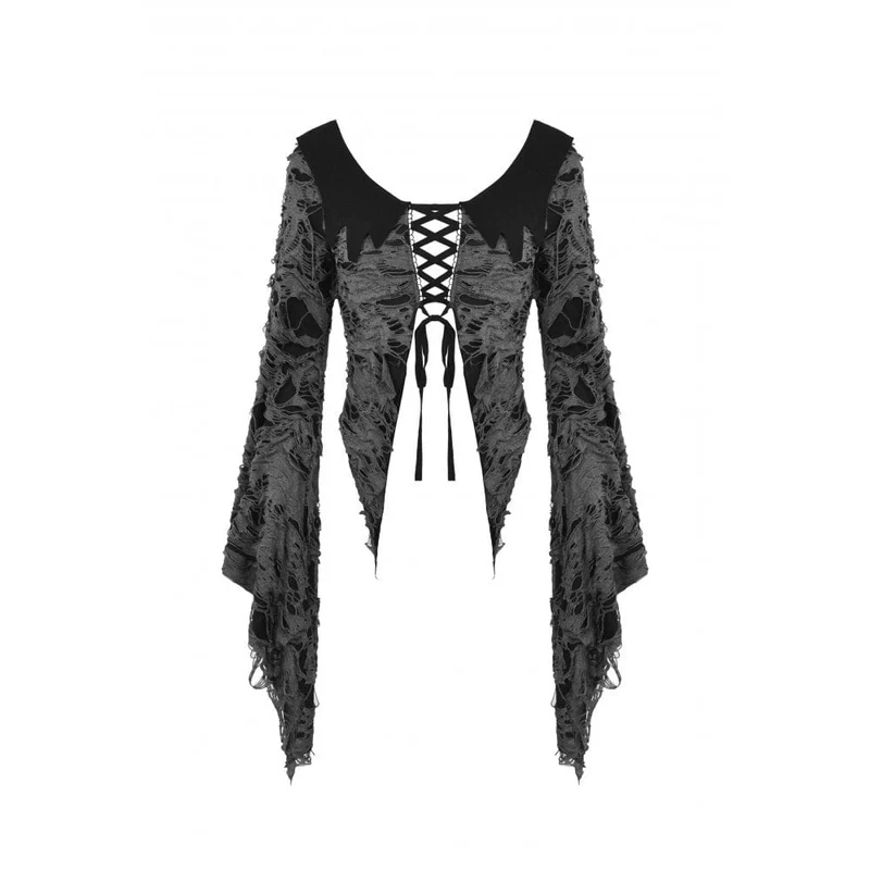 Damen-Cardigan im Gothic-Stil mit Riemchen und Rissen