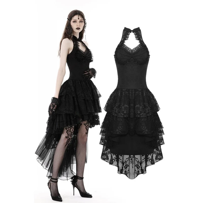 Unregelmäßiges, schulterfreies Spitzenkleid im Gothic-Stil für Damen