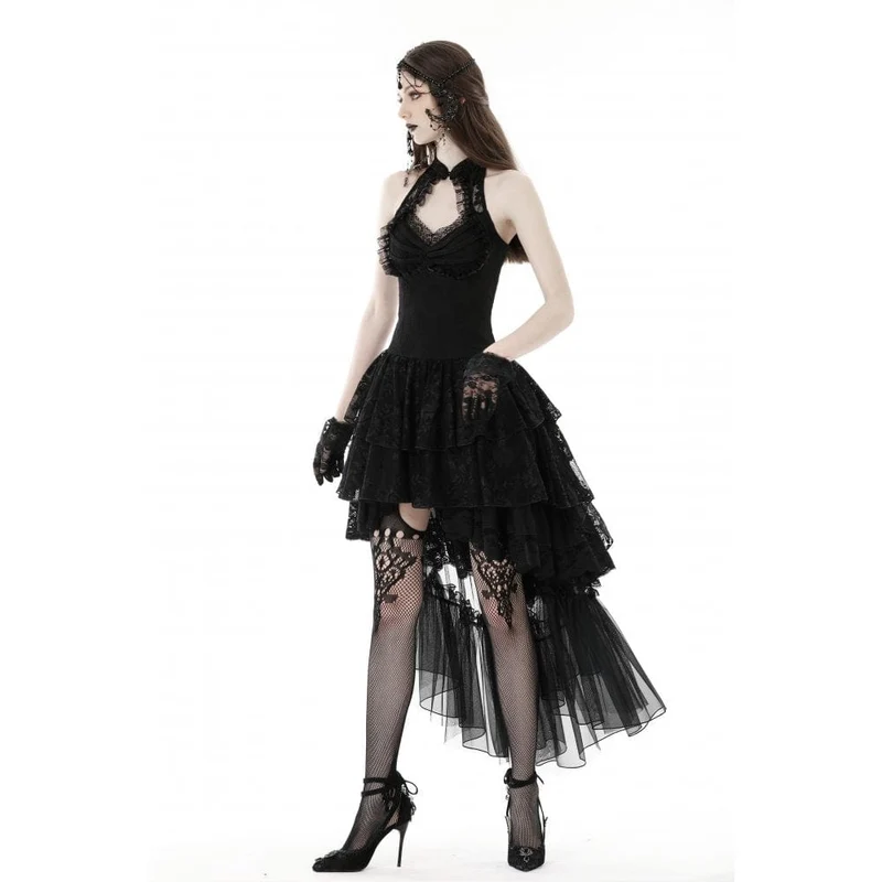 Unregelmäßiges, schulterfreies Spitzenkleid im Gothic-Stil für Damen