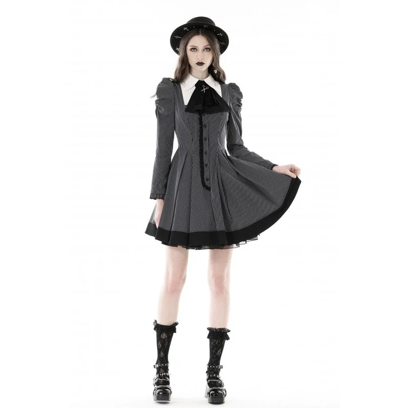 Gestreiftes Gothic-Kleid mit Puffärmeln für Damen